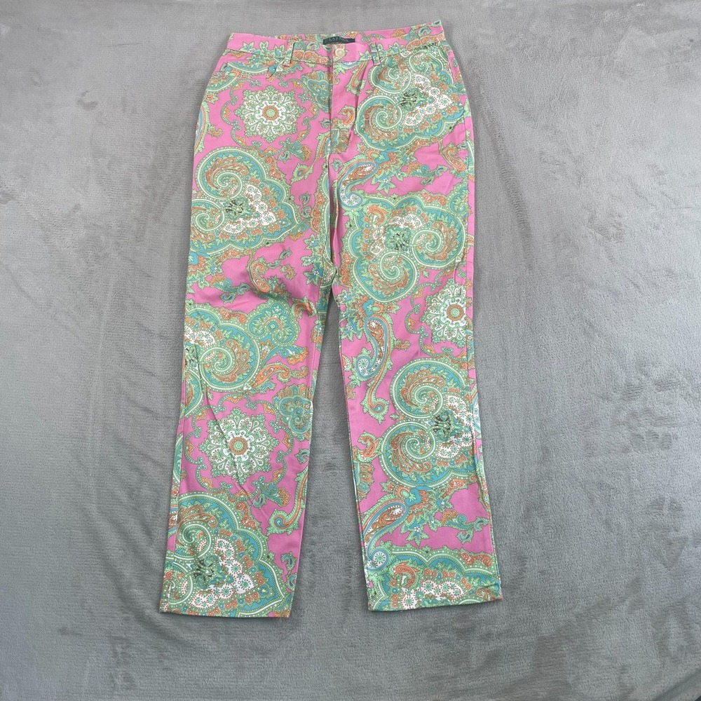 Lauren Ralph Lauren Straight Leg Pants Women 8 Pink Multi Paisley‎ AOP NWOT